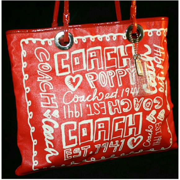 Coach Poppy Evie bright red leather tote
