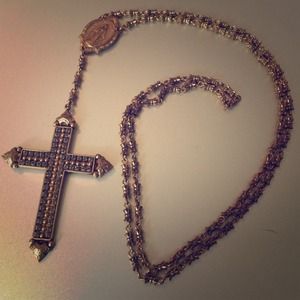 Virgin Saints and Angels crystal cross necklace.