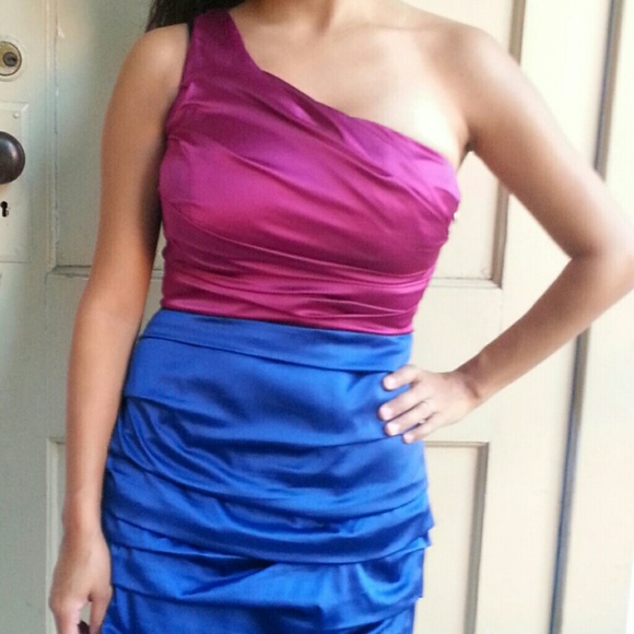 Express color block one shoulder dress pink & blue - Picture 1 of 3