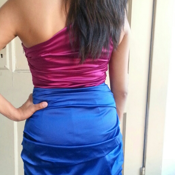 Express color block one shoulder dress pink & blue - Picture 2 of 3