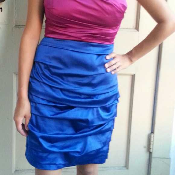 Express color block one shoulder dress pink & blue - Picture 3 of 3