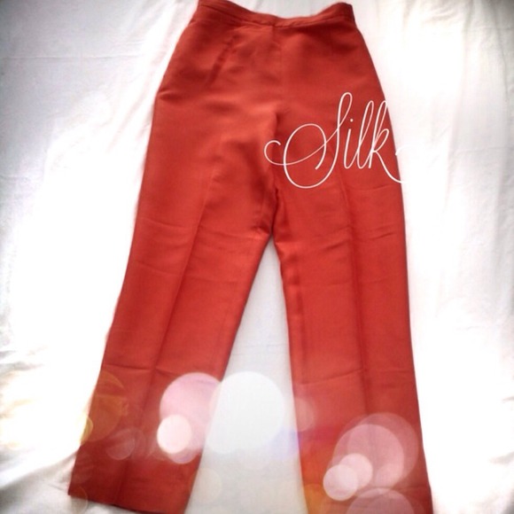 Orange Shantung Silk Pants