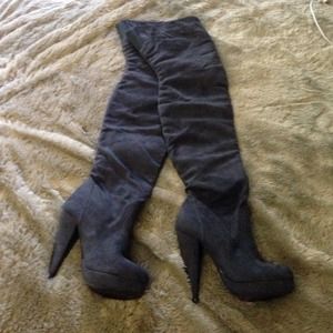 Grey suede thigh high boots