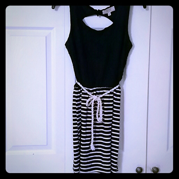 Navy blue and cream nautical dress
