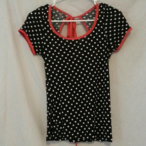 white polka dotted top