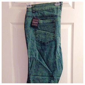 Forever 21+ Teal Acid Wash Skinny Jeans