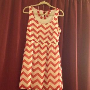 Red and white chevron dress