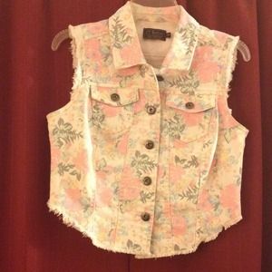 Floral cropped jean vest