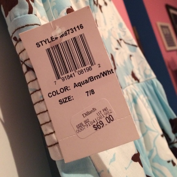 Aqua/Brn/Wht Mid-length Dress - Picture 3 of 3