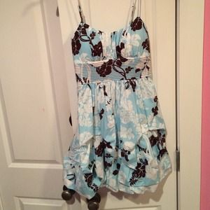 Aqua/Brn/Wht Mid-length Dress