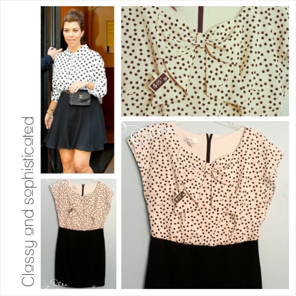 -SOLD- Black polka dot on cream dress