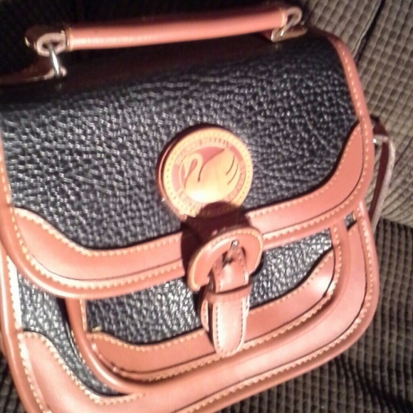 black Leather crossbody w/ brown Leather trim - Picture 2 of 3