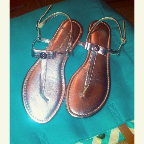 BCBGeneration Shoes - Silver Bow Strap Sandals Metallic