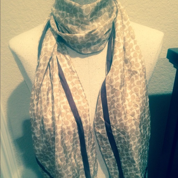 Tan/brown Coach silk scarf