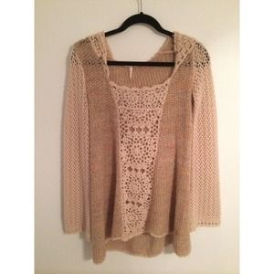Free People Hooded Crochet Sweater