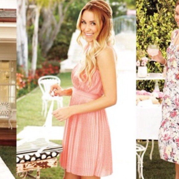 Lauren Conrad pink chiffon polka dot dress