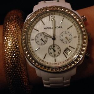 White Michael Kors watch with crystals