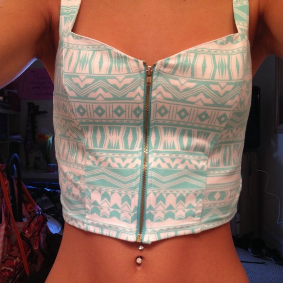Aztec zip up crop top