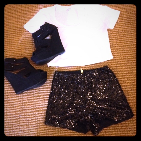 Pants - High waisted sequin black shorts!!!
