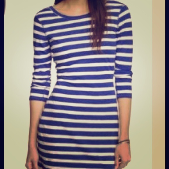 Blue and white striped dress