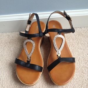 Wedge sandals with rhinestone detail