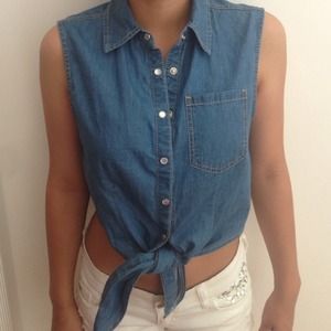 Denim tie front crop top