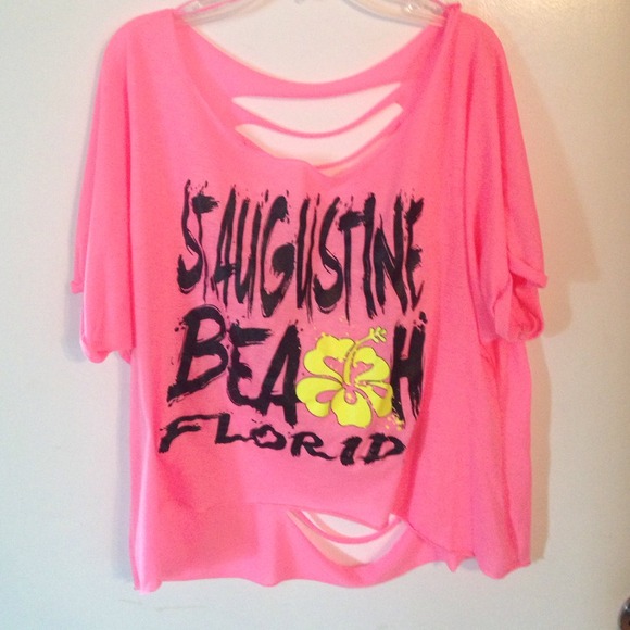 St. Augustine shredded-back hot pink shirt!