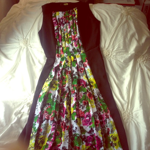 Black and flower print dress