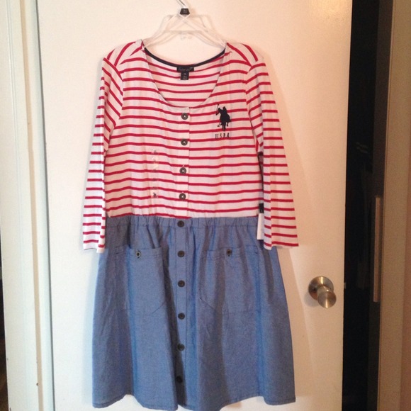 US Polo Assn. Red and white stripe and denim dress