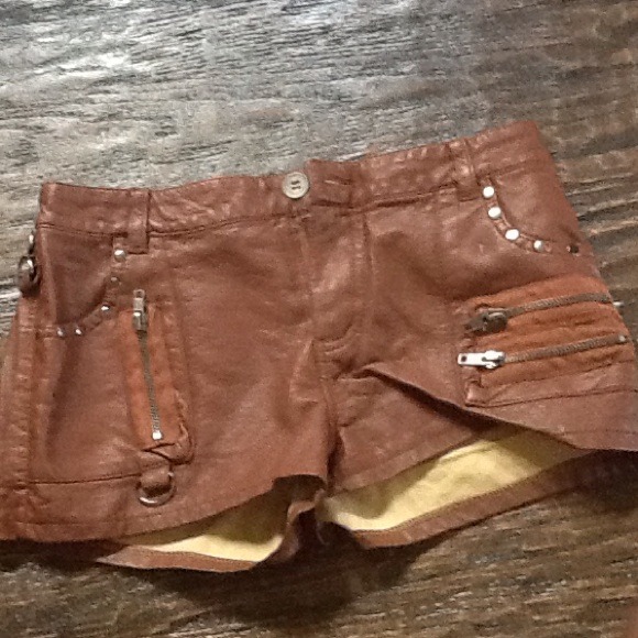 Brown leather shorts