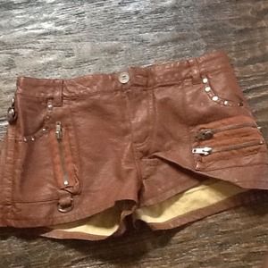 Brown leather shorts