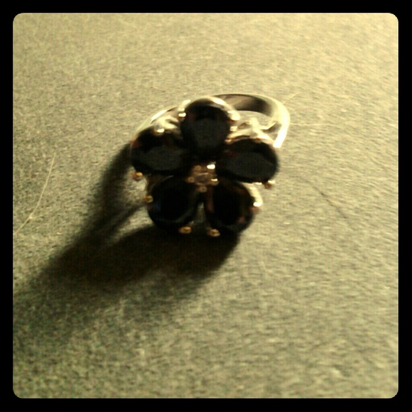 Silver ring black stones