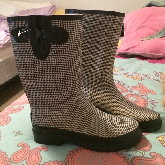 Printed rain boots.