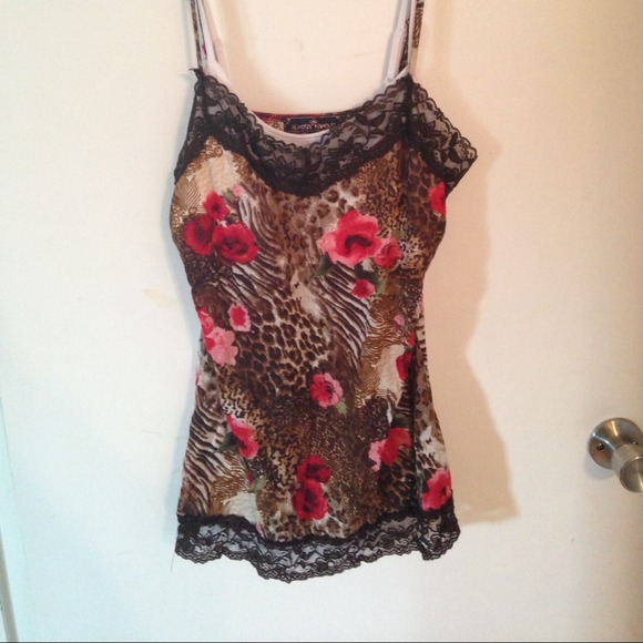 Brown and pink floral tank top!