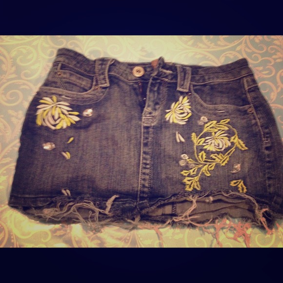 Candie's Jean Skirt, embroidered & jeweled.