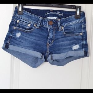 Medium-wash denim shorts