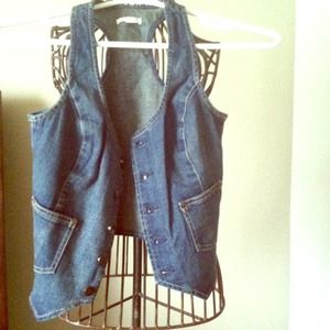 Dark denim jean vest.