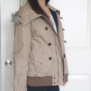 Light brown coat with furry hood