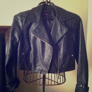 Black leather jacket.