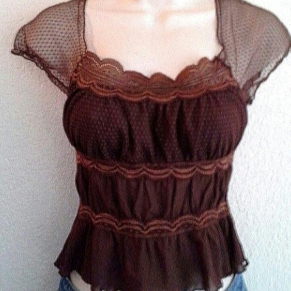 *BeBe Boho Hippie Chic Brown Blouse XS*