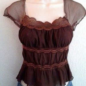 *BeBe Boho Hippie Chic Brown Blouse XS*