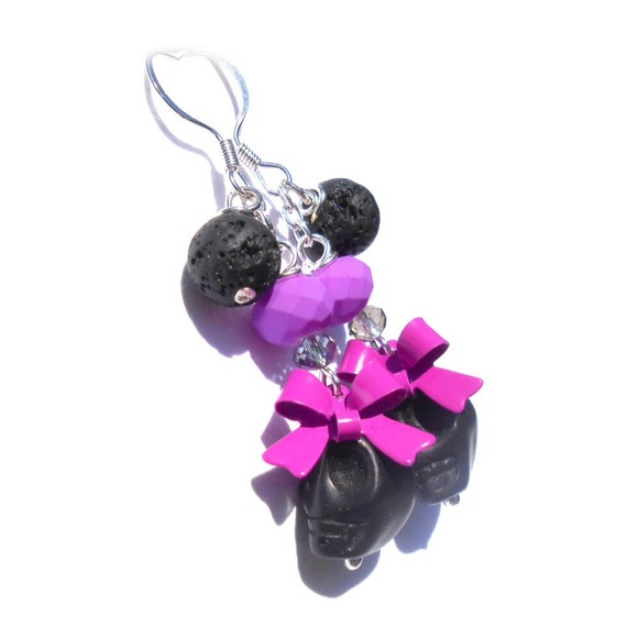 Etsy Jewelry - Skull Earrings with Purple Bows