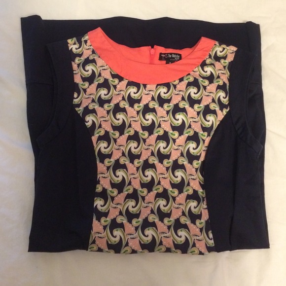 Navy and pink patterned shift dress