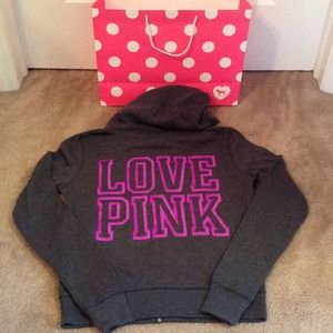 SOLD!! Victoria's Secret PINK grey zip up hoodie