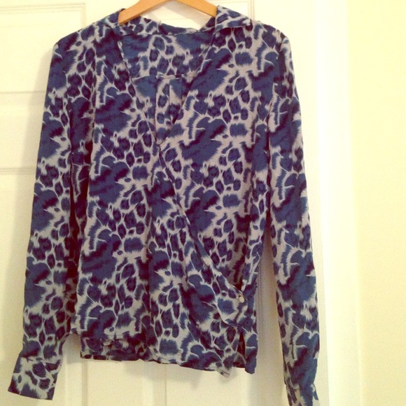 Beautiful silk blue leopard wrap blouse