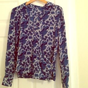 Beautiful silk blue leopard wrap blouse