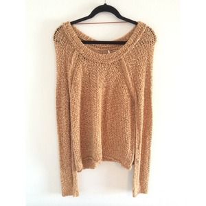 Free People Cross Knit Brown Winter Sweater