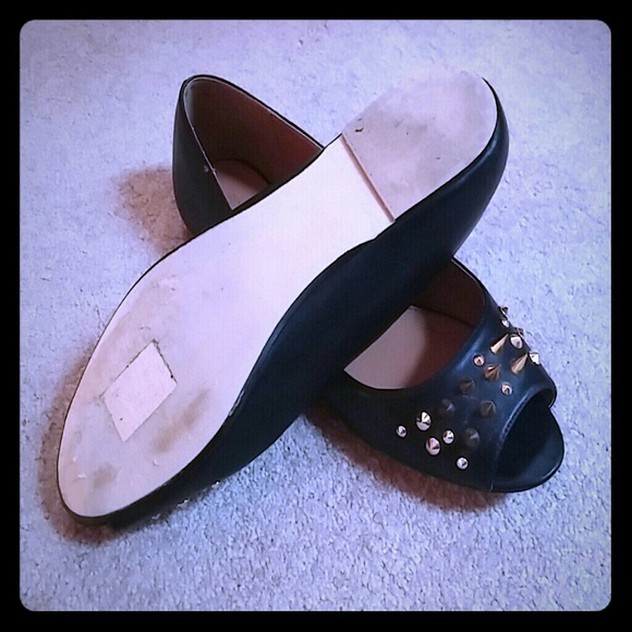 Black peep toe flats with Gold embellishments