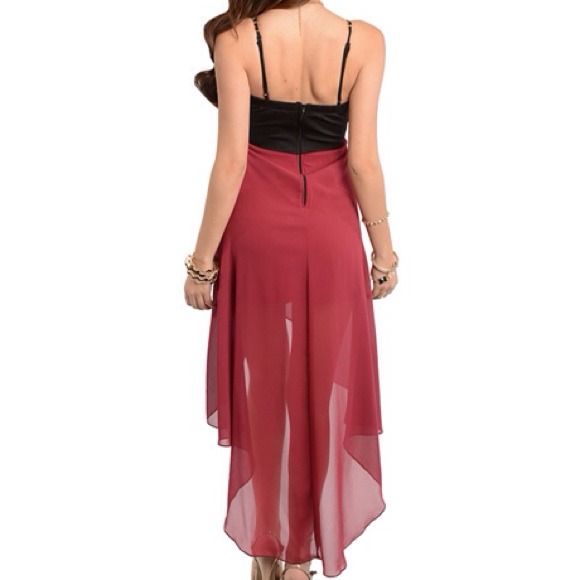 (50% OFF) Cutout Hi-Low Dress / Black and Red Wine - Picture 2 of 3