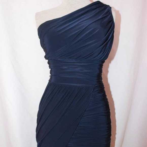 Navy Blue One Shoulder Draped Dress